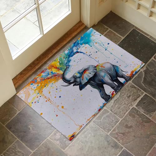 VANZEV Colorful Elephant Indoor Door Mat for Entryway, 17x29.5 Inch, Abstract Splash Art Floor Doormat for Home Decor, Non-Slip Rug Mat for Living Room, Kitchen, Bedroom, Gifts for Animal Lovers