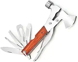 Martelo Multifunção Canivete Alicate Serra Abridor Garrafa com Ferramentas para Camping, Pesca e Caça, com Cabo de Madeira