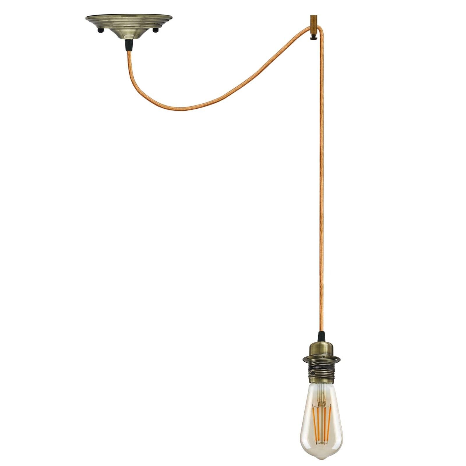 DC VOLTAGE Vintage Green Brass Pendant Light – E27 Screw Lamp Holder with 195cm Adjustable Cable, Retro Hanging Ceiling Fixture for Kitchen, Bar, Cafe, Living Room, or Home Decor