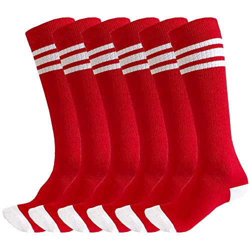 Image of 3 Pairs of juDanzy Knee High Boys or Girls Stripe Tube Socks for Soccer, Basketball, Uniform and Everyday Wear