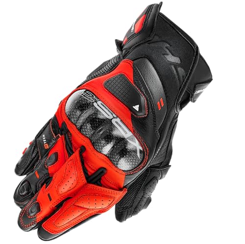 SHIMA XRS-3 Guantes Moto Hombre Cuero Homologados Corto Sport Motos Guante Ventilado Certificatos Con Protección Motorista Racing Protecciones Ventilación Verão (Hombre, Rojo Fluo, M)