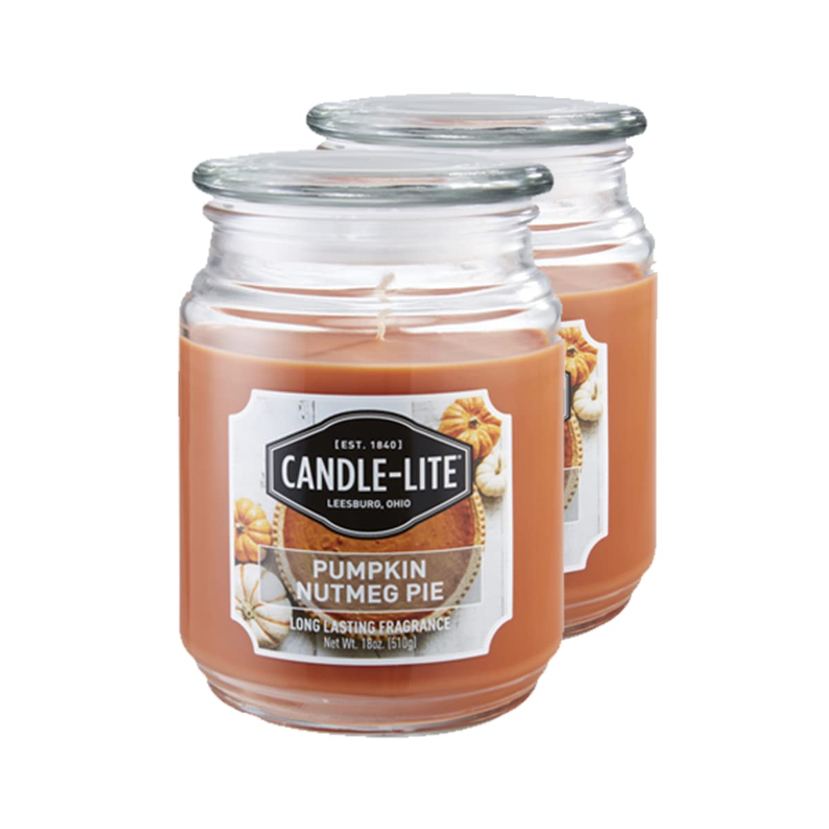 CANDLE-LITEScented Candles, Pumpkin Nutmeg Pie Fragrance, 18 oz. 2-Pack, Single-Wick Candle with 110 Hours of Burn Time, Orange Color