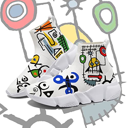 Hetios Mens Walking Shoes Graffiti Sneakers Running Shoes Sock Shoes Lightweight Comfy Breathable Multicolor2