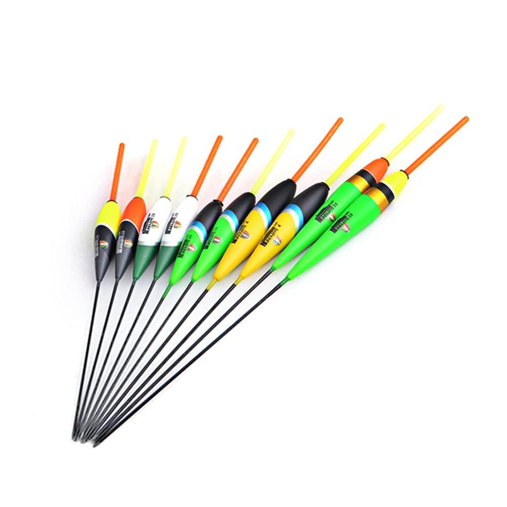 10Pcs Flotadores de Pesca Madera Abeto Juego Bobbers Herramientas