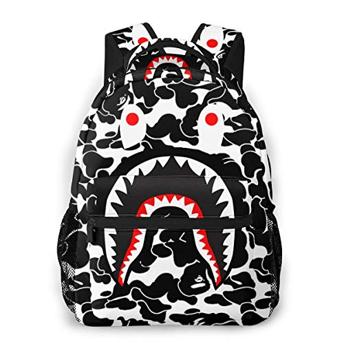 Ba-pe Blood Shark Black White Camo Backpacks Travel Laptop Daypack School Bags For Teens Men Women