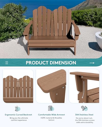 Image of SERWALL HDPE All-Weather Folding Adirondack Bench Set of 2, Brown