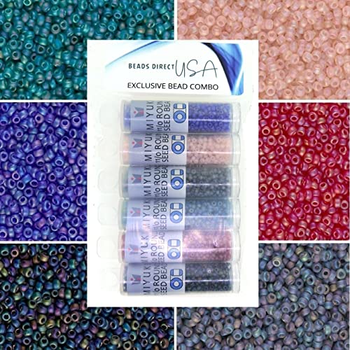Matte Ab Colors - 6 Color Mix Miyuki Round Rocaille Seed Beads Size 11/0, Each In 2", 8.5 Gram Tube #TOP20