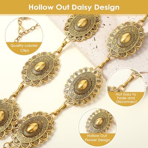 Giantree Western Chain Belt for Women, Silver Concho Link Chain Western Cowgirl Belts for Jeans Dresses3