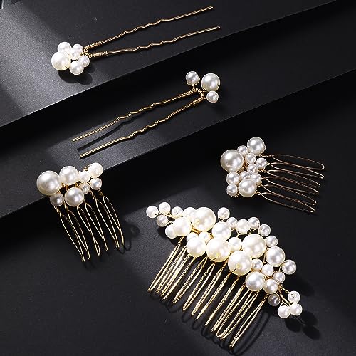 Conjunto de 5 peças de pentes de cabelo de pérola para noivas, pentes de cabelo de pérola, pente lat