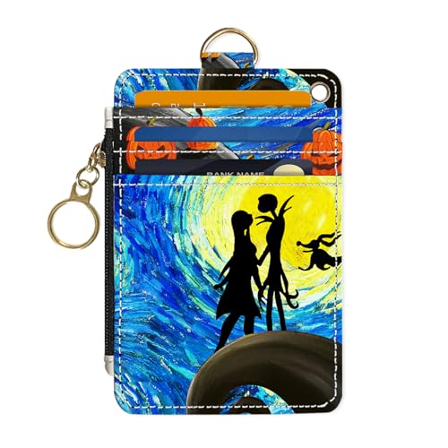 DATOUCAT Slim Wallet Credit Card Holder Stars and Couples RFID Wallet Women Cute Small Front Pocket Wallet With Zipper PU Leather Thin travel RFID Blocking Card Case ID Window Ladies Gifts