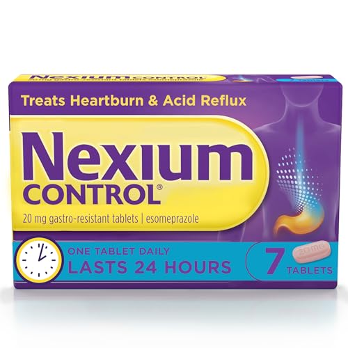 Nexium Control Heartburn & Indigestion Tablets for Acid Reflux Relief Gastro-Resistant Esomeprazole Tablets 20mg 7 Count