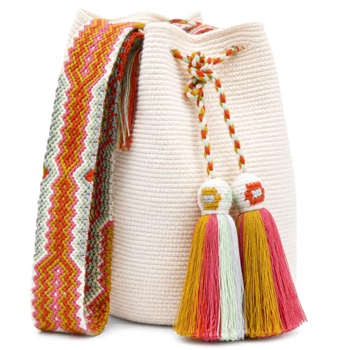 Image of WYOU Designer Wayuu Hand-Crochet Woven Summer Beach Bag for Everyday, Travel-Large Beachy Purse, Colorful Purses for Women