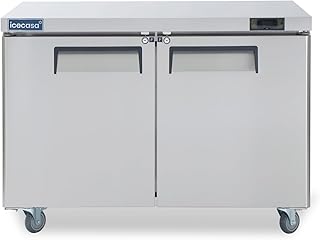 ICECASA 48" W Commercial Freezer Worktop Undercounter Freezer Single Door Stainless Steel Counter Fan Cooling 13 Cu.ft for Restaurant, Bar, Shop, etc