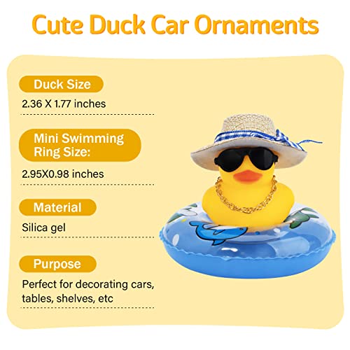 Image of wonuu Car Rubber Duck, Yellow Duck Decoration Dashboard with Sun Hat Swim Ring Necklace Sunglasses for Car Dashboard Decorations