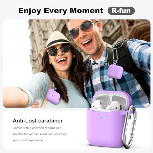 Image of AirPods Case Cover with Keychain, Full Protective Silicone AirPods Accessories Skin Cover for Women Girl with Apple AirPods Wireless Charging Case,Front LED Visible-Lavender