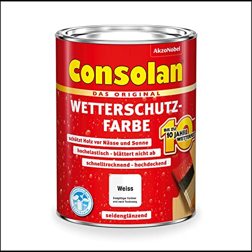 Consolan Wetterschutzfarbe, Deckender Holzschutz für Außen, Weiß, 5L