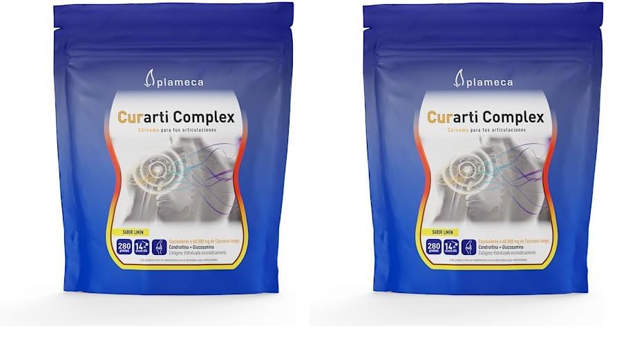 PLAMECA - Curarti Complex, con Cúrcuma, Vitamina C, Magnesio y Proteínas, para Piel, Huesos, Músculos, Articulaciones y Cartílagos, Sabor a Limón - 280 g (Paquete de 2)