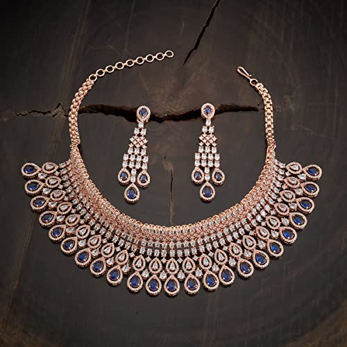 Buy Kushal's Fashion Jewellery RoseGold Plated Royal Blue Necklace Set