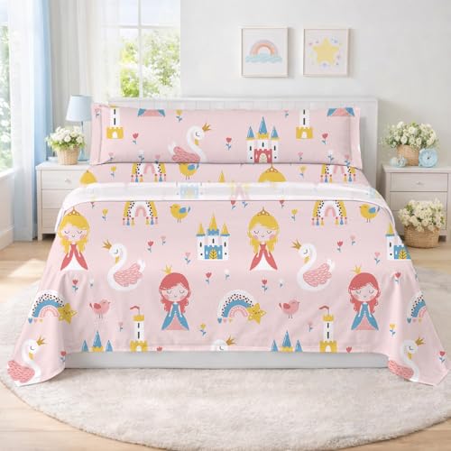 DALINA Juego de Sábanas Infantil 3 Piezas para Cama 90 - Sábanas Bajera Ajustable para Cama 90x190cm, Encimera 165x260cm y 1 Funda de Almohada Larga 45X125 cm, Rosa