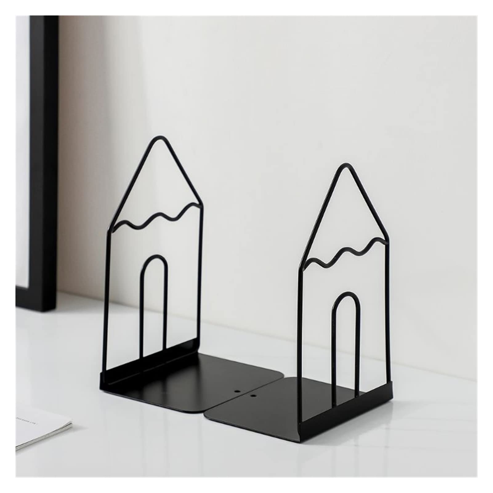 Bookends zatyczki do książek z kutego żelaza 1 para koniec wspornik półki na książki organizer czasopisma artykuły papiernicze biurowe półka(White)