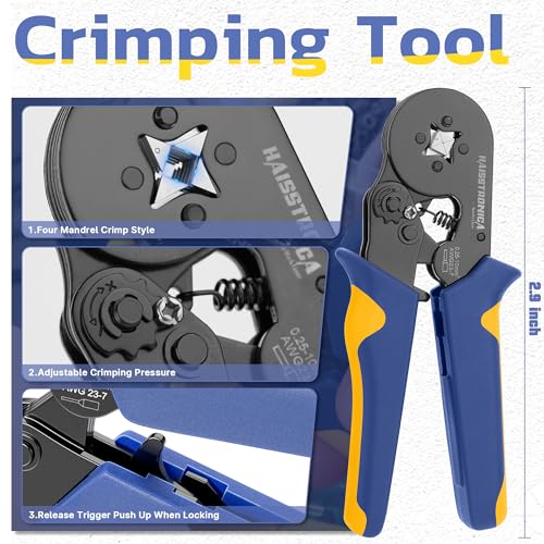 haisstronica Aderendhülsen-Crimpwerkzeug-Set, Schwarz, Crimper mit 1200 Stück Aderendhülsen, AWG 23–7, Aderendhülsenklemmen