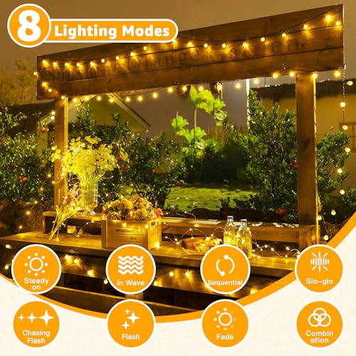 Ollny Solar Lights Outdoor Garden, 16m 150LEDs Fairy Lights Solar Powered Waterproof, Warm White Crystal Ball 8 Modes Globe String Lights for Outside Indoor Gazebo Wedding Tree Party Decorations - Image 6