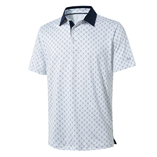 Golf Shirts For Men Dry Fit Short Sleeve Print Performance Moisture Wicking Polo Shirt White #TOP5