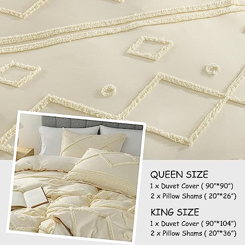 Bedduvit King Duvet Cover Set - Soft Tufted Duvet Cover King Size, Boho Bedding Comforter Sets for All Seasons, 3 Pieces Embroidery Shabby Bedding Duvet Covers (Beige, 104" x 90") — view 5