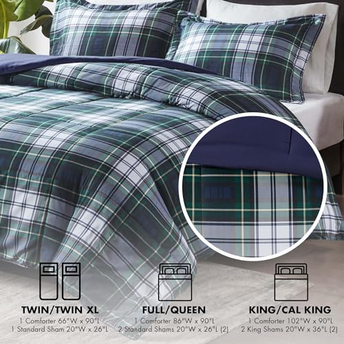 Image of Madison Park Essentials Parkston Plaid Comforter Set Soft Brushed Microfiber College Bedding, 3M Scotchguard Stain Release Cover, Modern All Season Cabin Bedding, Twin /TwinXL, Navy, 2 Piece
