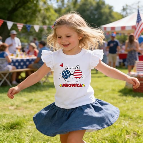Image of Tkria July 4th Tank Top Girl Toddler 4th of July Shirt Baby Girl American Flag Shirt USA Ruffle Tee Girl Patriotic Outfit