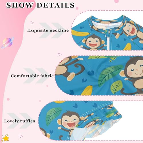 Cute Monkey Banana Tropical Girls Long Sleeve Swimsuits One Piece Zipper Bathing Suit UPF 50+ Rashguard Swimwear4