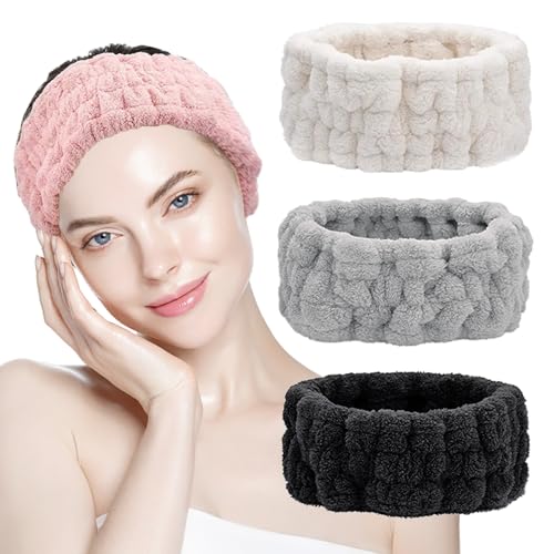SYEYCW 4 Piezas Diadema para Lavarse la Cara, Diademas Faciales de Maquillaje, Diadema de Belleza de Spa, Elásticas Skincare Diadema, para Ducha, Yoga, Cuidado de la Piel, Negro, Gris, Rosa, Blanco