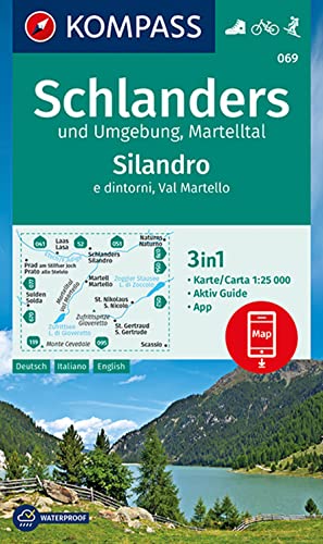 Carta escursionistica n. 069. Silandro e dintorni, Val Martello 1:25.000: 3in1 Wanderkarte mit Aktiv Guide inklusive Karte zur offline Verwendung in der KOMPASS-App. Fahrradfahren. Skitouren.