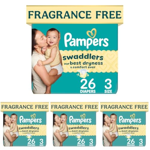 Image of Pampers Swaddlers Diapers, Size 3 (13-26 lbs), 26 Count, Fragrance Free, Hypoallergenic, Absorbent, Pediatrician Recommended, Skin Safe (Pack of 4)