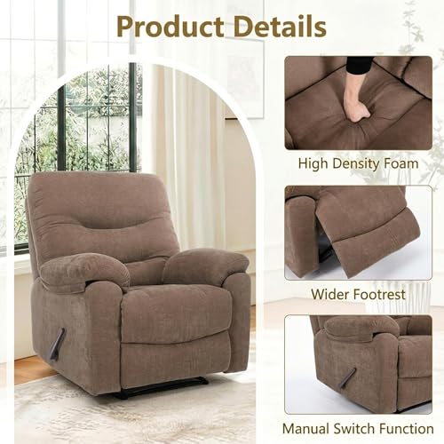 Sillón reclinable grande tela chenille marrón miniatura 3