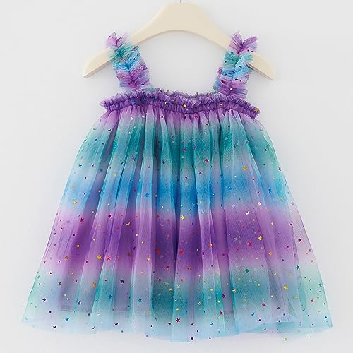 LYLKD Toddler Baby Girls Rainbow Tutu Dress,Layered Tulle Dress Little Girl Princess Dress with Star Headband,Purple,100