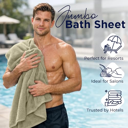 Image of DAN RIVER Pack of 1 Jumbo Bath Sheet 40x80 Inches, Extra Large Bath Towels, Luxury Quick Dry Cotton Oversized Towel for Bathroom - Beige