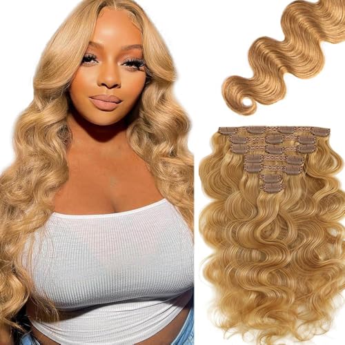 Extension clip cheveux naturel remy blond miel 120g ondulation body wave