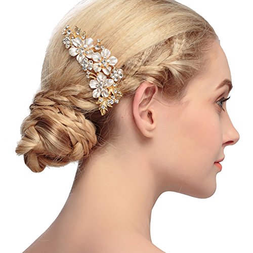 Fashion Women Hair Accessory Retro Rhinestone Petal Tuck Comb Hair Fork accessories handmade wedding jewelry for daily use (Golden)