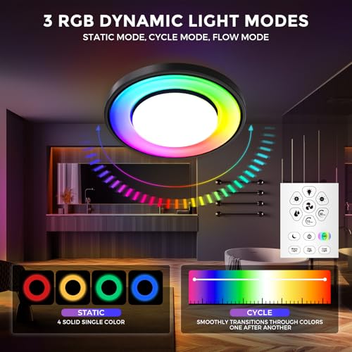 Image of Akicon Bathroom Exhaust Fan with RGB LED Mode, 110 CFM 1.5 Sone Ultra Quiet Bathroom Vent Fan with 3CCT Light & Nightlight, Ceiling Mount, Remote Control, Round (Black)