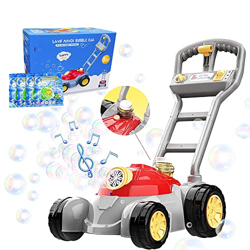 Ulikey Tondeuse à Bulles Enfant, Machine à Bulles Automatique, Avec L Outil A Bulles Et Concentre De Bulles Tondeuse A Gazon A Poussee Pour Le Jardinage Cadeaux Garcons Filles Jardins A L Exterieur