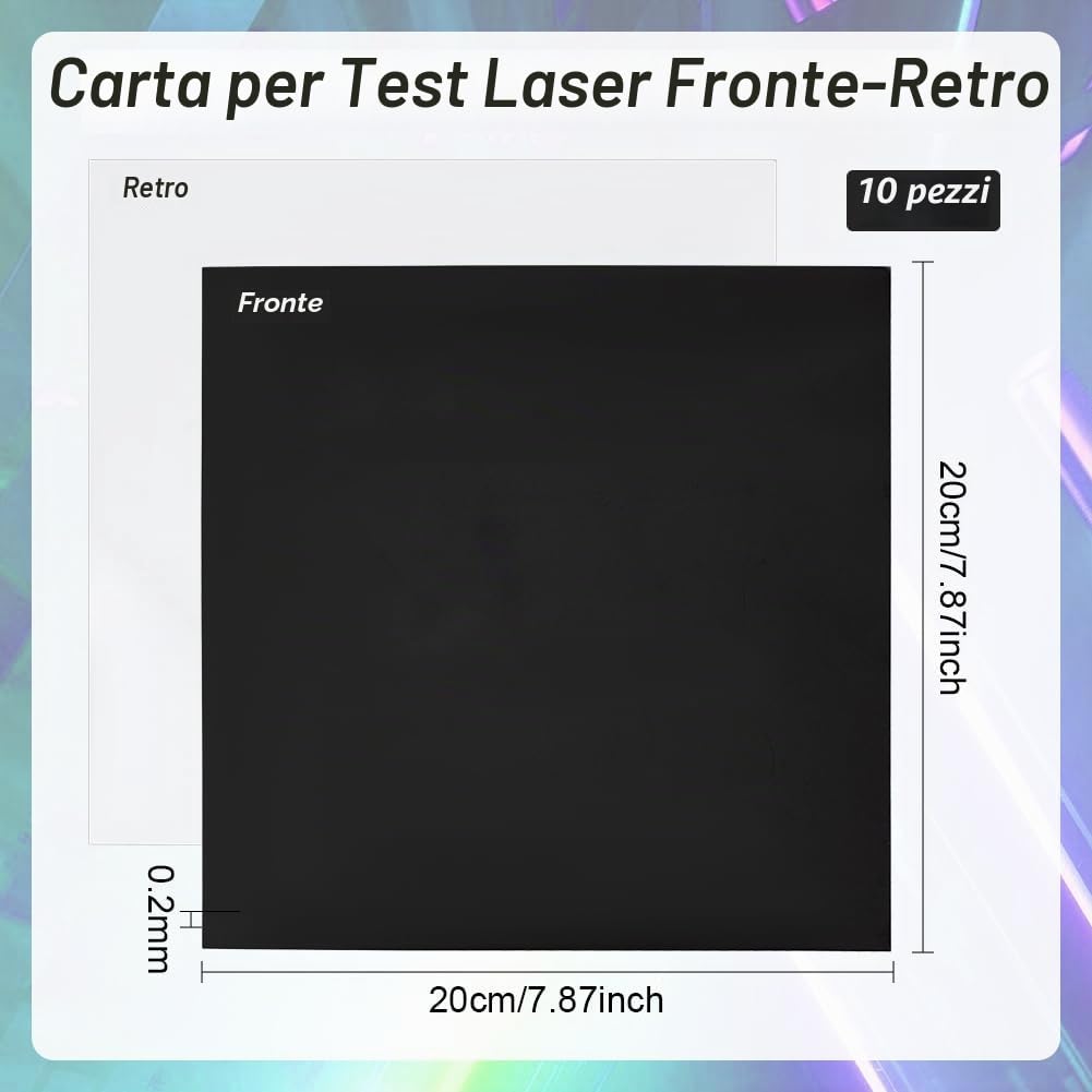 BENECREAT 10 fogli di carta per test laser nero, 20 x 20 cm, carta autoadesiva per marcatura laser, materiale per incisione laser per macchina da incisione