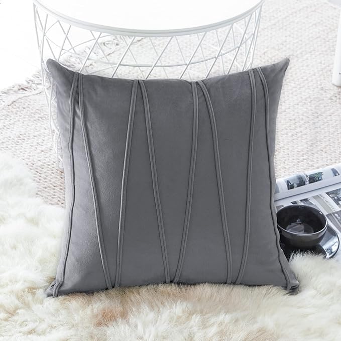Image of Amazon Brand - Umi Decorative Striped Throw Pillow Covers 14 X 14 Inch,Soft Solid Velvet Pillow Covers Cushion Case with Zigzag Pattern for Sofa Bedroom 35 X 35 Cm (Pack of 2) Silver