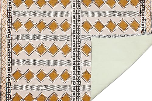 Tapis kilim fait main d'exception en coton beige doré 1,8m
