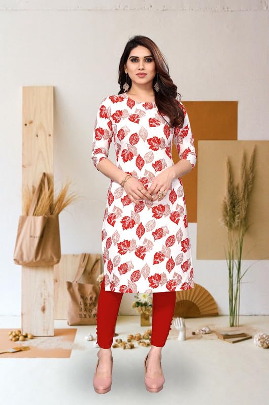 Image of JAKHANA Women's Crepe Printed Casual Straight Calf Length Round Nick Kurta Pack of 4