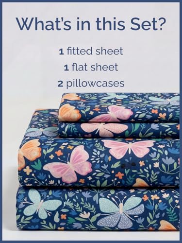 Image of Kids Queen Butterfly Meadow Bed Sheets - 4 Piece Butterfly Meadow Sheet Set | Butterfly Meadow Themed Bedding, Ultra-Soft, Cute & Cozy, Breathable & Machine Washable, Bed Set for Boys, Girls & Teens