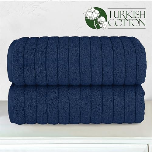 Image of Elegant Comfort 100% Turkish Cotton Corduroy Ribbed Luxury Soft 2 Pack Bath Towels 27 x 54 Inch - Ultra Plush, Absorbent, Quick Dry, Hotel Spa Quality Towels for Bathroom Essentials, Navy