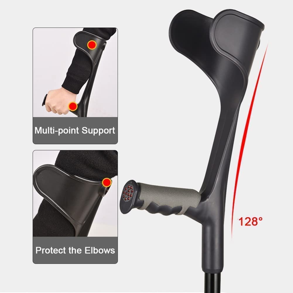 Seguridad Muletas Bastones plegables de aluminio para caminar, muletas ajustables ligeras, bastón para caminar en el antebrazo para adultos, bastones con diseño de reposabrazos en forma de U Cómodo