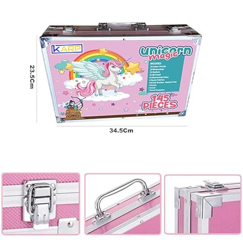Image of KARP 145 Pcs Children Deluxe Art Drawing Set for Kids Case Studio Art and Craft Supplies Drawing and Painting Set Great Gift (Unicorn Design-Pink)