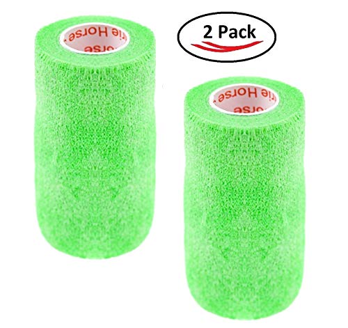 Image of Vet Wrap Tape (Neon Green) (2 Pack) (4 Inch x 15 feet) Self Adhesive Adherent Adhering Cohesive Flex Self Stick Bandage Grip Roll Dog Cat Pet Horse